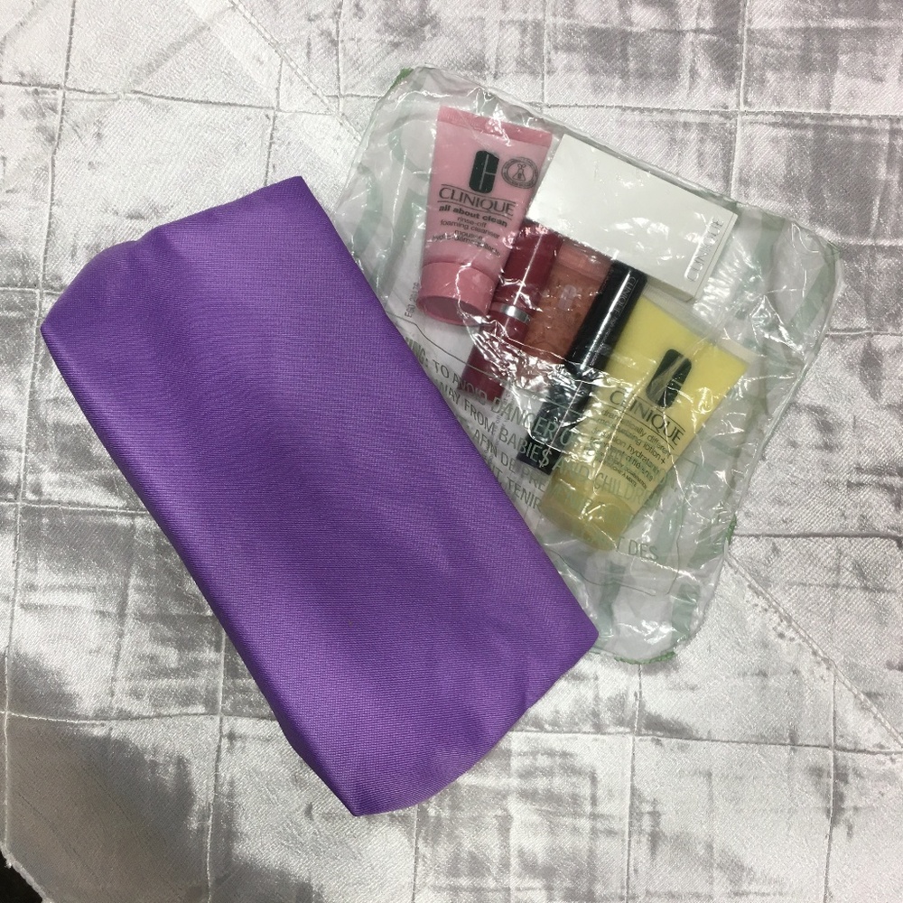 Clinique makeup bag and travel size products